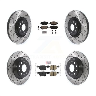 Transit Auto - Front Rear Ceramic Pads And Coated Drilled Slotted Disc Brake Rotors Kit For 2019-2020 Volkswagen Jetta 2.0L KDA-101606