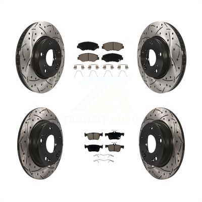 Transit Auto - Front Rear Coated Drilled Slotted Disc Brake Rotors And Ceramic Pads Kit For Honda Civic KDC-100342