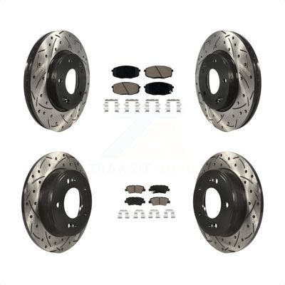 Transit Auto - Front Rear Coated Drilled Slotted Disc Brake Rotors And Ceramic Pads Kit For 2014-2016 Kia Soul KDC-100386