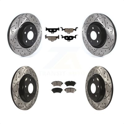 Transit Auto - Front Rear Coated Drilled Slotted Disc Brake Rotors And Ceramic Pads Kit For Audi A4 Quattro KDC-100664