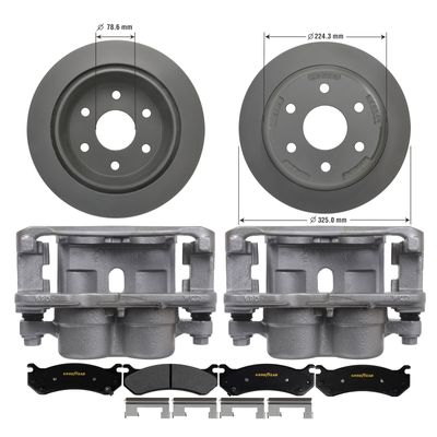 Rear Brake Kit Calipers Rotors Ceramic Pads 01-04 Chevy Silverado 2500 Goodyear