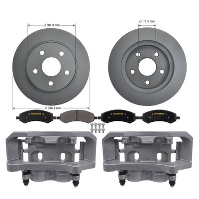 Front Brake Kit Calipers Rotors Ceramic Pads for 06-10 Dodge Ram 1500 Goodyear