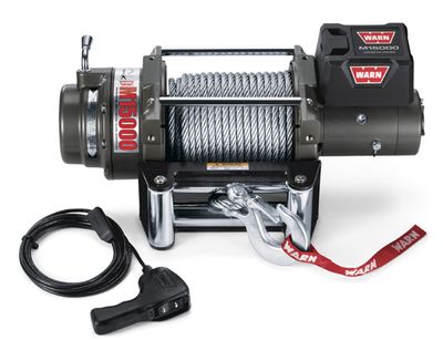 WARN 47801 M15000 Series Electric 12V Heavyweight Winch with Steel Cable Wire Rope: 7/16" Diameter x 90' Length, 7.5 Ton (15,000 lb) Pulling Capacity