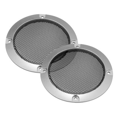 2pcs 3.5" Speaker Grille Cover Mesh Trim Round Subwoofer Grille Horn Protective Guard Silver Tone Car Auto Stereo Accessory