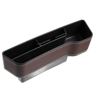 Car Seat Gap Storage Box Seat Gap Filler Seat Organizer Console Side Pocket Front PU Leather Seat for Holding Phone Brown