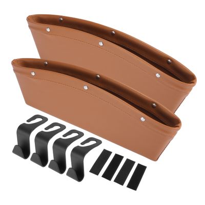 Universal Car Seat Gap Filler Seat Side Pocket Storage Organizer Kit with 4 Purse Hooks Brown