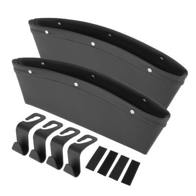 Universal Car Seat Gap Filler Seat Side Pocket Storage Organizer Kit with 4 Purse Hooks Black