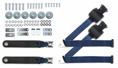 1964-75 Chevy Dark Blue Shoulder Belt Kit 12" Pushbutton Buckles & Hardware