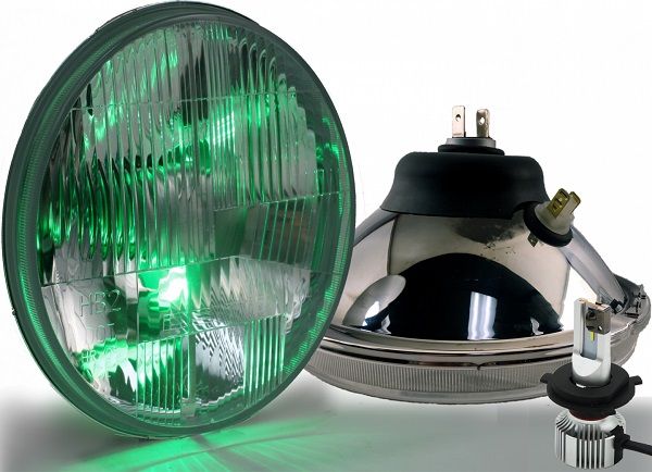 Elevate Your Vehicle's Visibility with Our Premium 7" Hi/Lo LED Headlights with Green Mini Lights